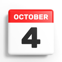 October 4. Calendar on white background.