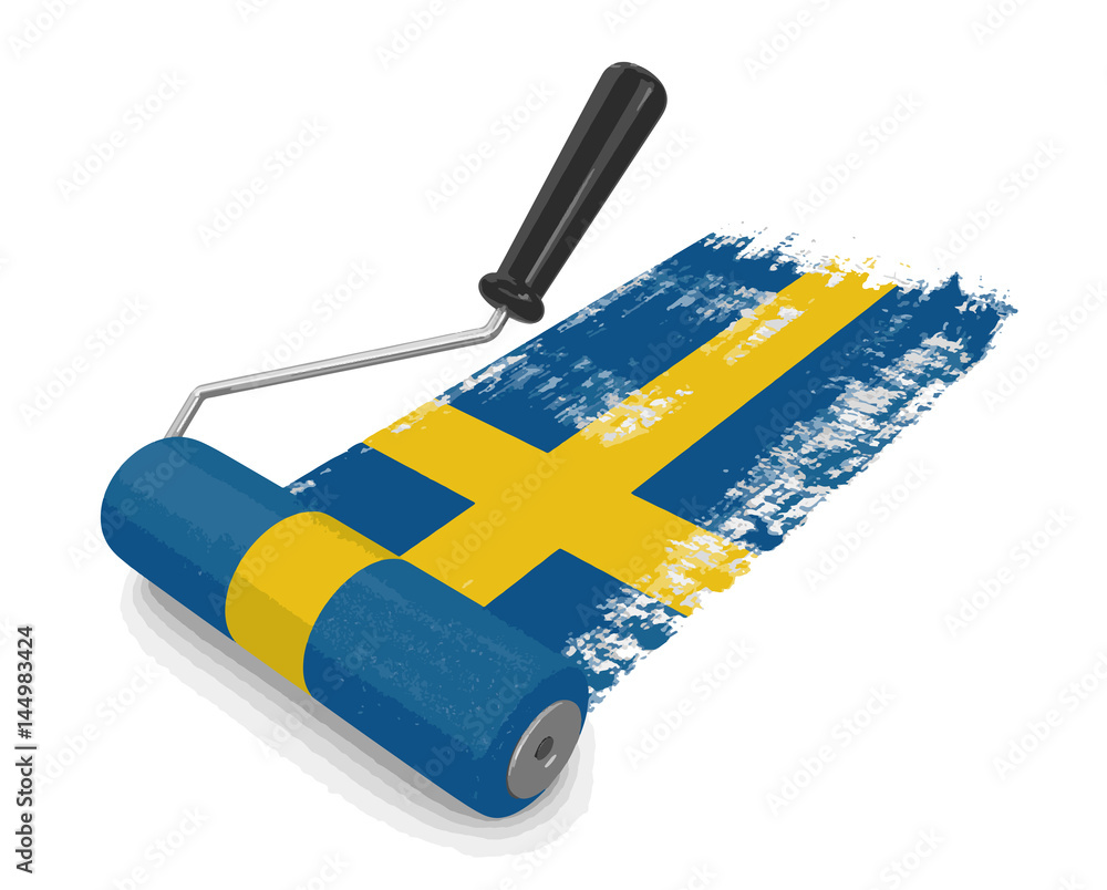 Poster paint roller with swedish flag. image with clipping path