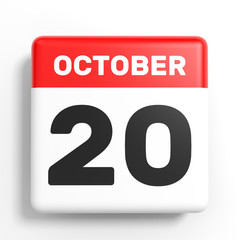 October 20. Calendar on white background.