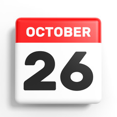 October 26. Calendar on white background.