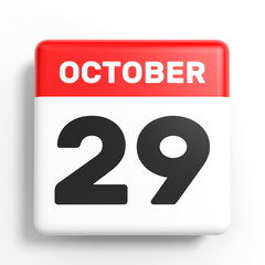 Fototapeta premium October 29. Calendar on white background.