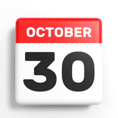 October 30. Calendar on white background.