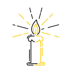Lit candle,  religious pictogram in a linear style. Linear icon. Isolated on white background. Vector illustration.