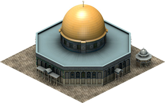 Isometric Architecture, Dome Of The Rock Jerusalem. 3D Rendering