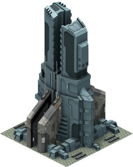 Isometric futuristic sci-fi architecture, futuristic base. 3D rendering