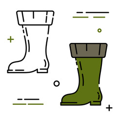 Pair of colored fishing boots in a linear style. Line icon. Isolated on white background. Vector illustration.