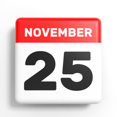 November 25. Calendar on white background.