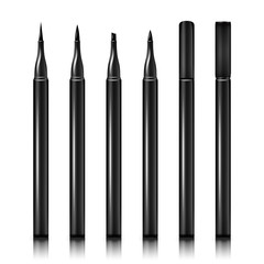 Set Cosmetic Makeup Eyeliner Pencil Vector. Eyeliner 3D Pencils with without Caps Isolated on White Background