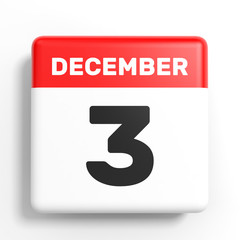 December 3. Calendar on white background.