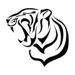 Silhouette of tiger, angry beast bares its fangs. Vector illustration.