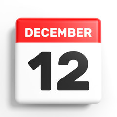 December 12. Calendar on white background.