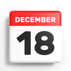 December 18. Calendar on white background.