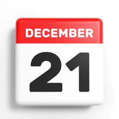 December 21. Calendar on white background.