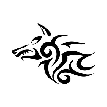 Vector tattoo of a wicked strong wolf on a white background. Sharp fangs. Stock illustration