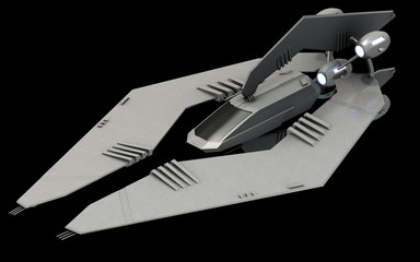 Isometric futuristic sci-fi architecture, stealth space fighter. 3D rendering