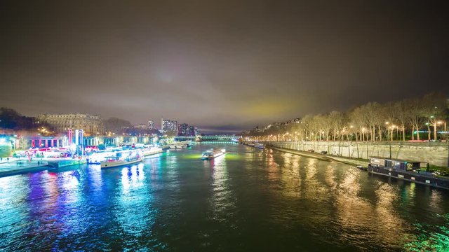 night illumination famous paris seine river jena bridge panorama 4k time lapse france
