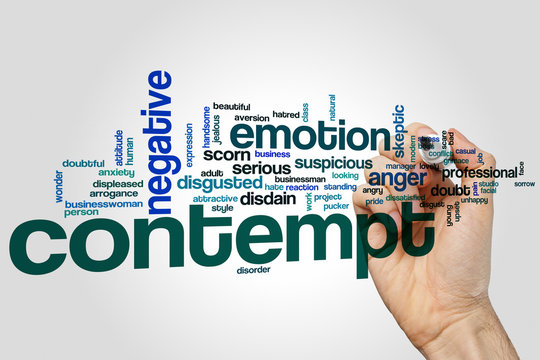 Contempt word cloud concept on grey background