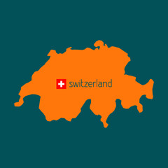 Orange silhouette of Switzerland with flag. Vector