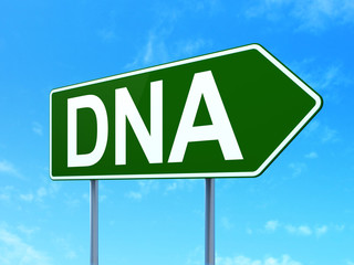 Health concept: DNA on road sign background