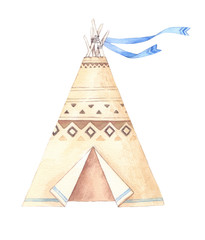 Watercolor illustration - Kids tent. Baby shower party. Perfect for prints, postcards, posters, greeting cards etc