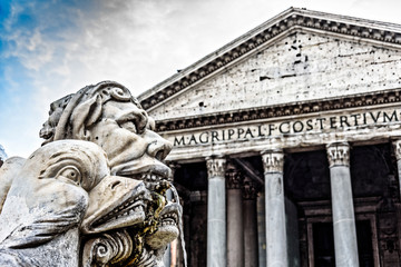 Fototapeta premium Particular, Mask, Pantheon, Agrippa, Fontana, fountain, Rome, Lazio, Italy, Europe