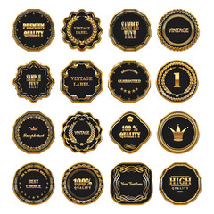 Set of gold framed labels.