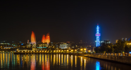 Fototapeta na wymiar Baku, Azerbaijan waterfontby night
