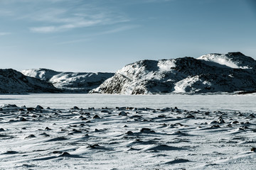 Fototapeta na wymiar Kola Peninsula at winter. Northern Russia region