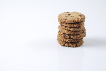 Chocolate chip cookies isolated on white.