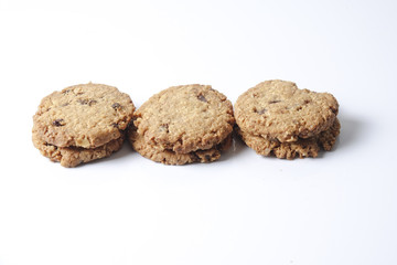 Chocolate chip cookies isolated on white.