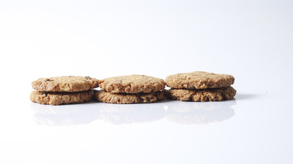 Chocolate chip cookies isolated on white.