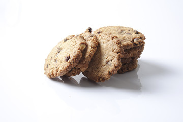Chocolate chip cookies isolated on white.