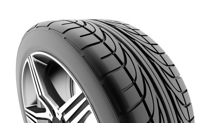 3d rendering of a single car tire on a white background