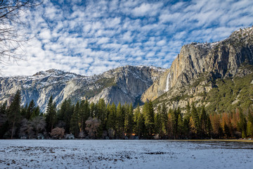 Yosemite Valley with Upper Yosemite Falls during winter - Yosemite National Park, California, USA