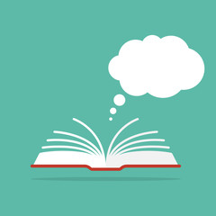 Open book with a speech or dialog cloud from above