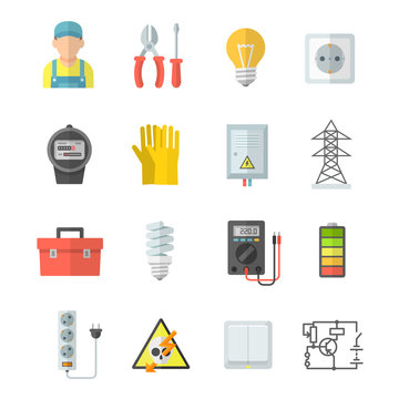 Electricity vector icons in flat style