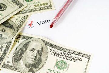 Corrupt voice. Money in the foreground in focus