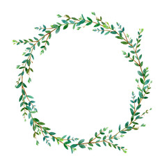Floral wreath.Garland of a eucalyptus branches.Frame of a herbs.Watercolor hand drawn illustration.It can be used for greeting cards, posters, wedding cards. - 144992415