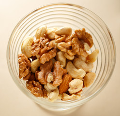 Glass bowl of mixed nuts