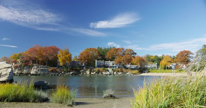 Small beach during Fall in Branford Connecticut. 