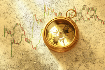 Fototapeta na wymiar Compass on stock market data chart