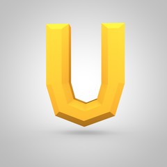 Yellow low poly alphabet letter U uppercase isolated on white background.