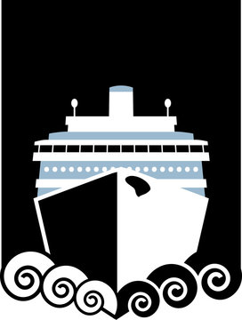 Cruise Ship on ocean waves. Tourism, or cruise in a yacht. Summer vacation brand.