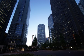 Fototapeta na wymiar Buildings in Shinjuku, Tokyo, at dusk