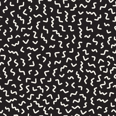 Scattered Geometric Line Shapes. Abstract Background Design. Vector Seamless Black and White Pattern.