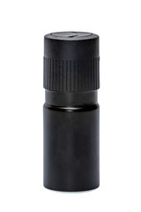Black aerosol spray bottle of deodorant on white background closeup. Isolated