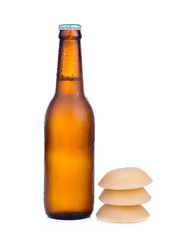 Palm juice of glass with ice and coconut sugar isolated on white background.