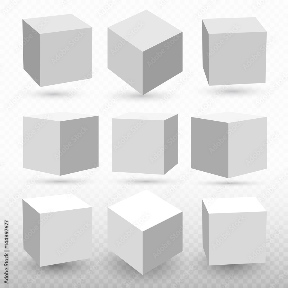 Poster cube icon set with perspective 3d model of a cube. vector illustration. isolated on transparent back