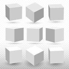 Cube icon set with perspective 3d model of a cube. Vector illustration. Isolated on transparent background