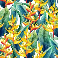 Abwaschbare Fototapete Paradies tropische Blume Aquarell Heliconia-Muster